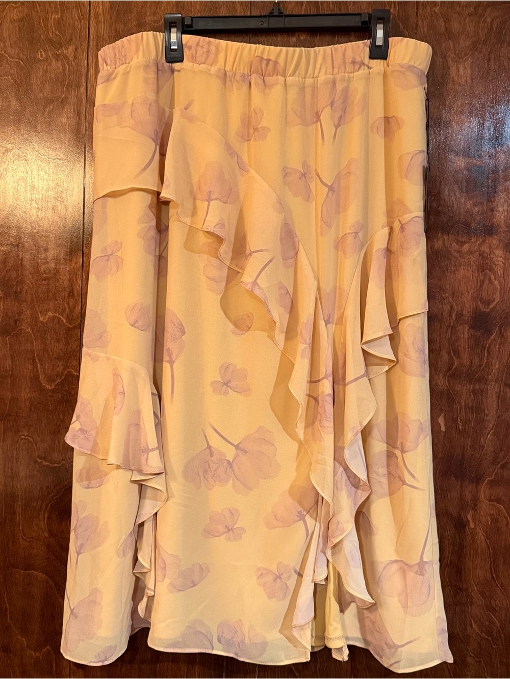 Nicole Miller Women Size XL Yellow Floral Ruffle Midi Skirt Wedding Guest NWT